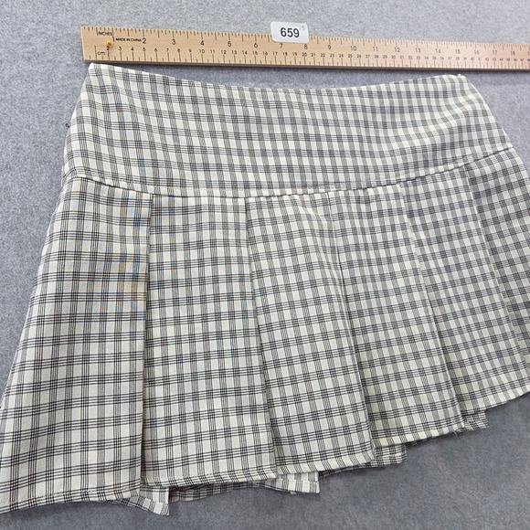 Forever 21 Womens Plaid Pleated Mini Skirt White Black Schoolgirl Size M - Picture 3 of 9